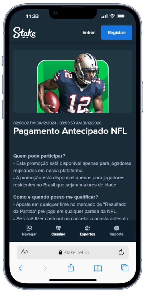 STAKE pagamento antecipado NFL