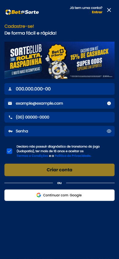 bet dá sorte cadastro