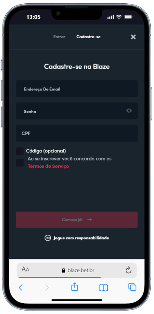 blaze cadastro