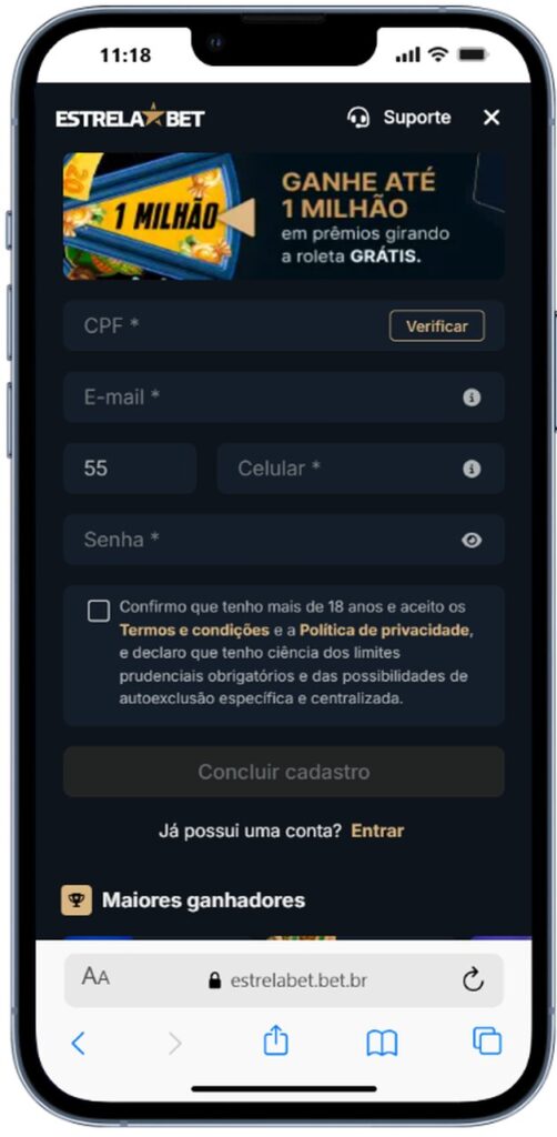 Código promocional Estrela Bet cadastro