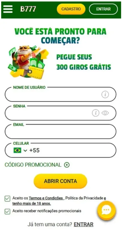 Passo a passo para criar conta na Brazino777